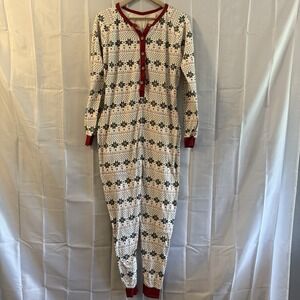 Burts Bees Baby Pajamas Womens M One Pc Christmas Holiday Sleepwear Union suit‎